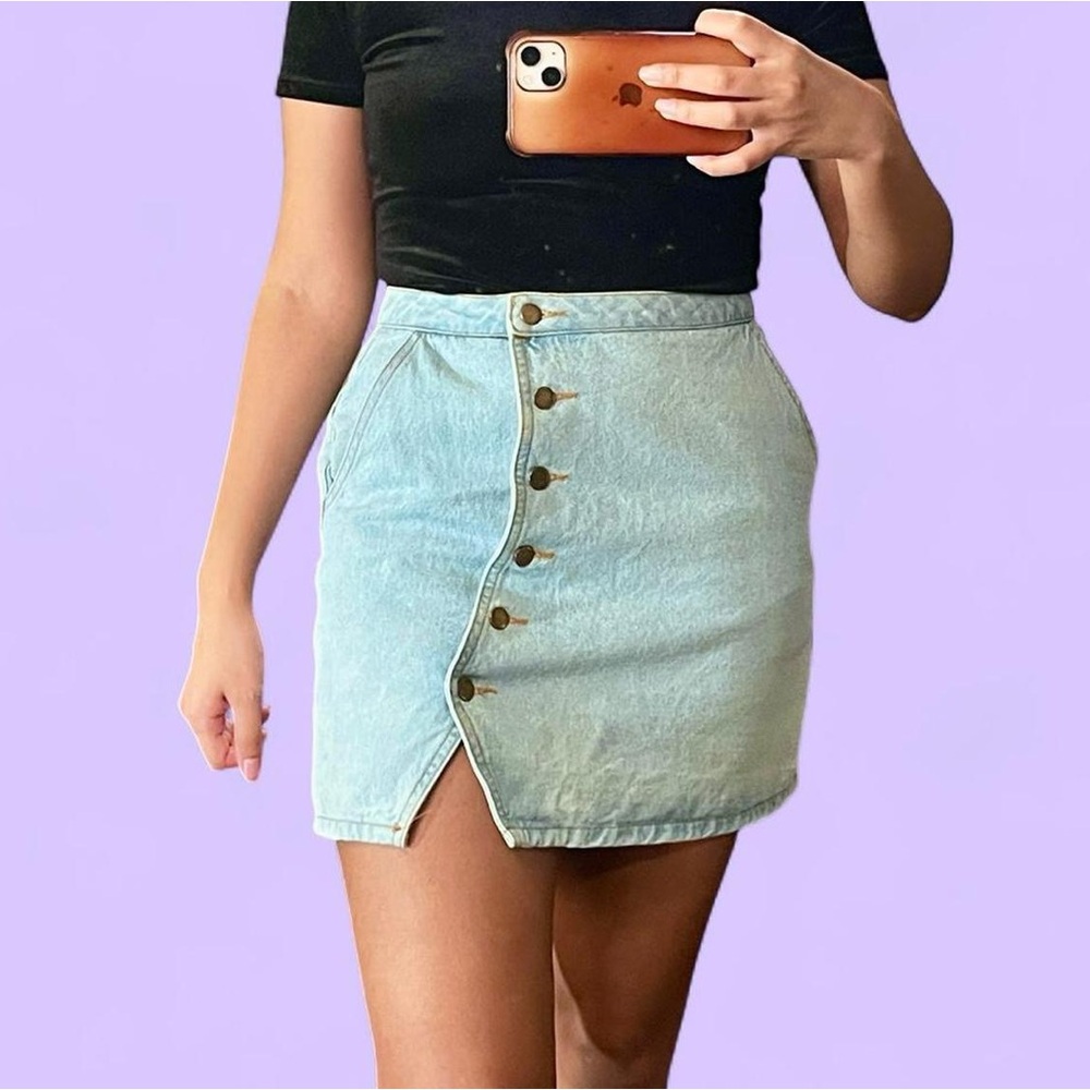 Honey Belle Sky Blue Button-Up Mini Skirt